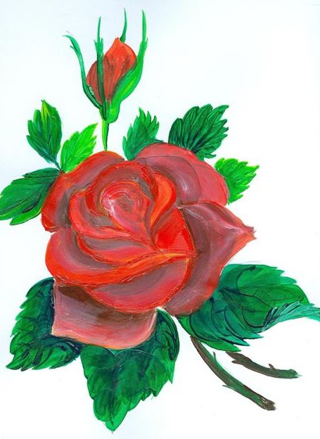Rose, drawing paper, acrylic