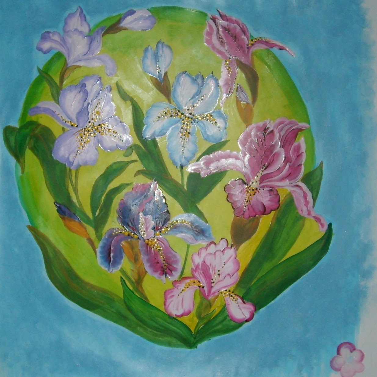 Flowers, drawing paper, acrylic